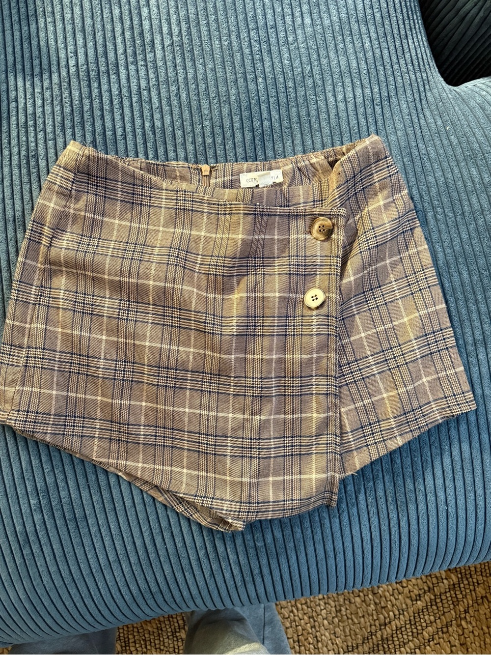 Cotton Candy Plaid Wrap Skort in Taupe and Blue
